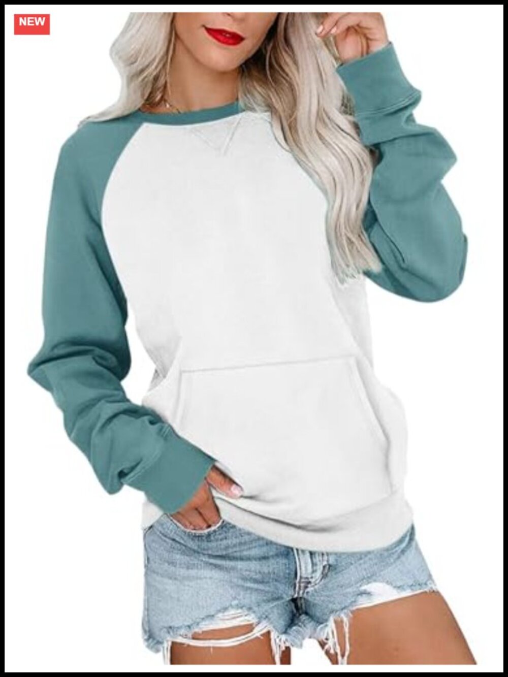 Womens Crewneck Sweatshirt Kangaroo Pocket Lightweight Pullover